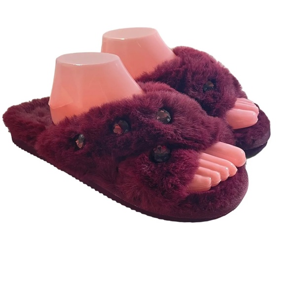MK | Michael Kors Lala Slipper Faux Fur Rhinestone Burgundy Size 5 women’s - Picture 2 of 16